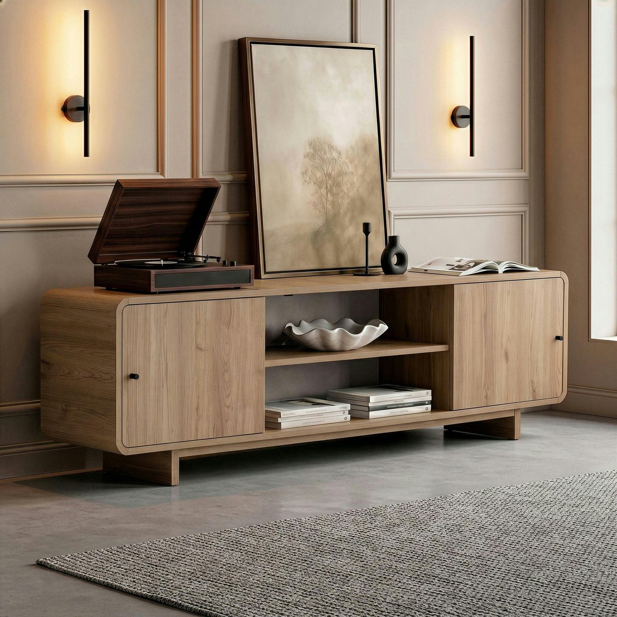 Meuble TV moderne 180 cm MARFA chêne, PIER IMPORT