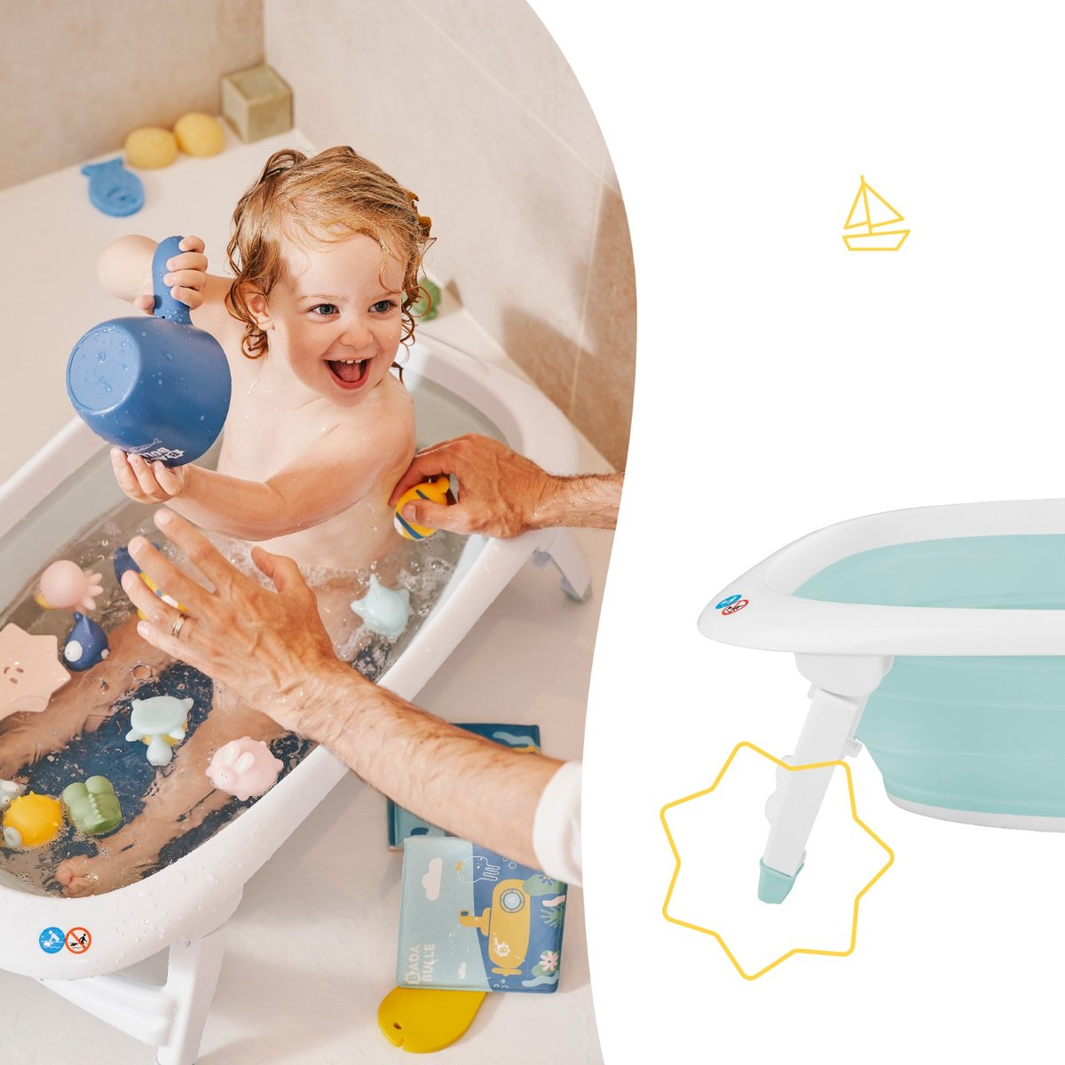 Baignoire bébé pliable compacte bleu clair, BADABULLE