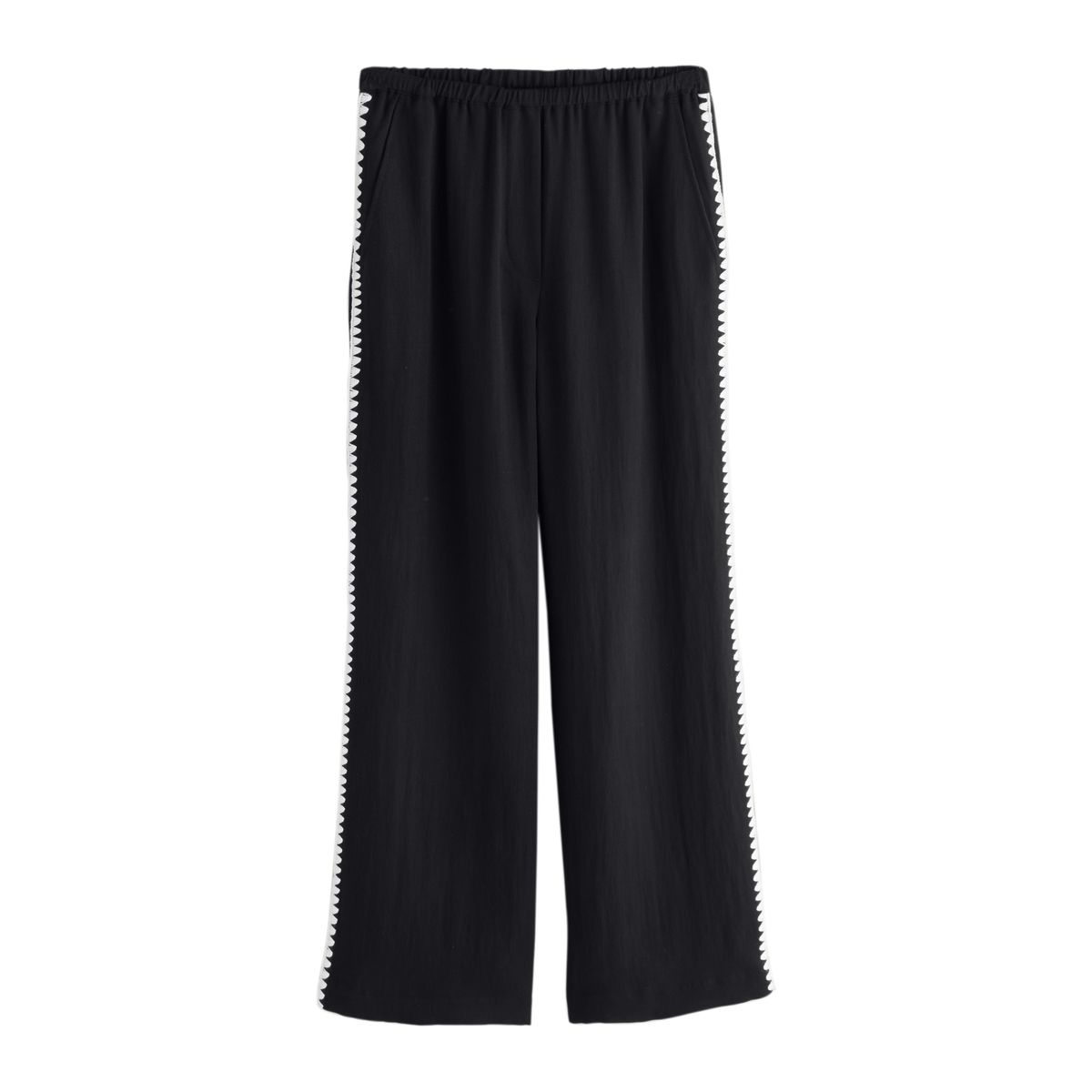 Pantalon large avec détail brodé noir, NEXT