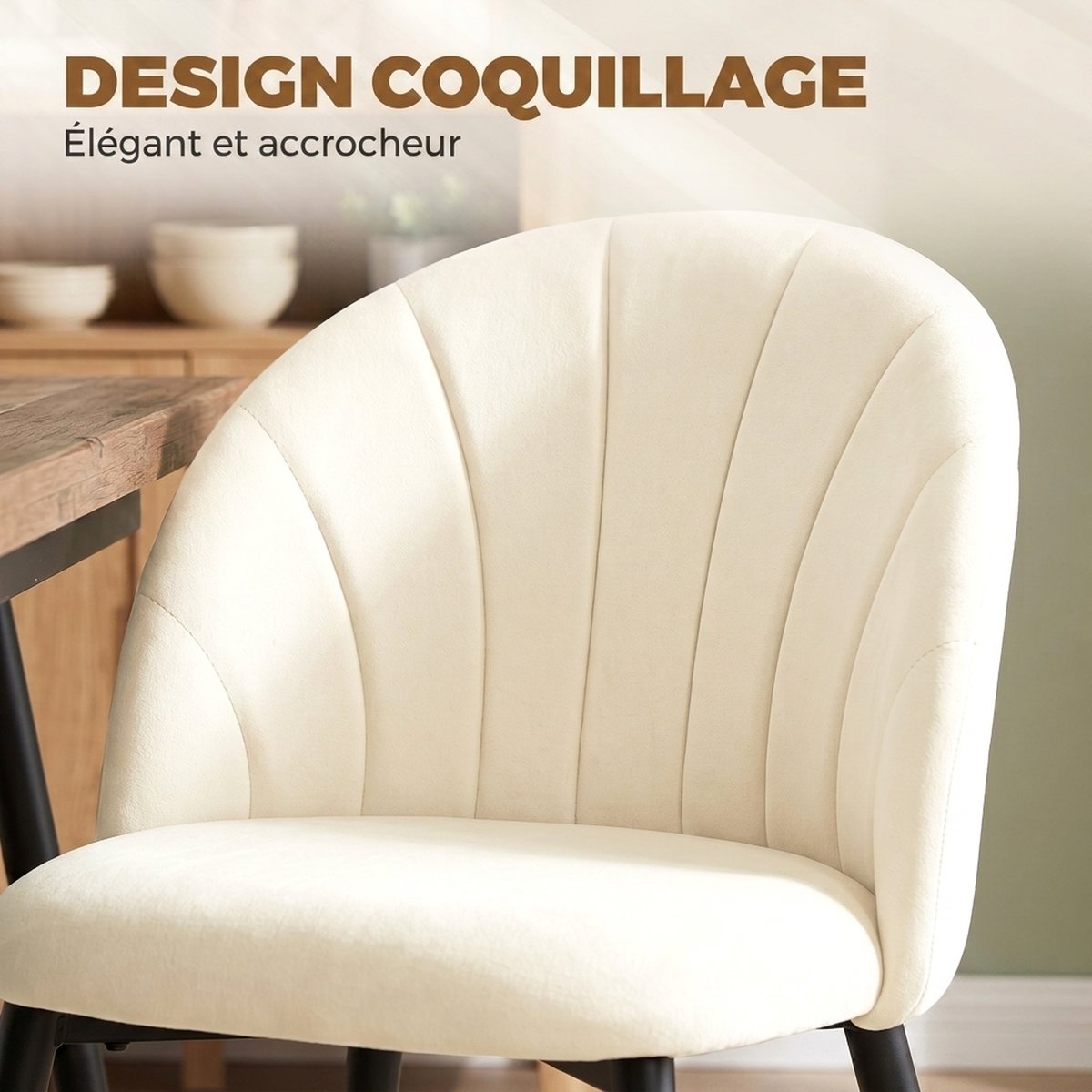 Chaise de salle à manger Velours (100 % crème, HOMCOM