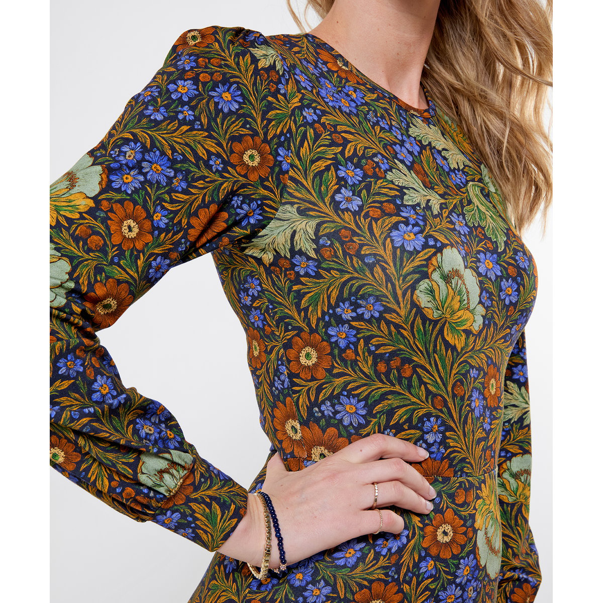 Robe Longue en Jersey à Manches Longues Fleurs Vintage vert, JOE BROWNS