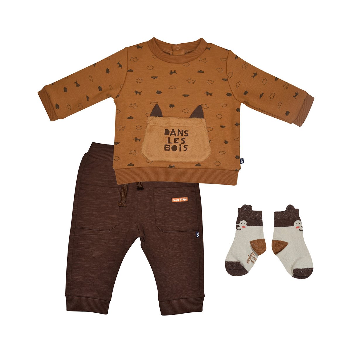 Ensemble tshirt jogging chaussettes mike maille marron, SUCRE D'ORGE