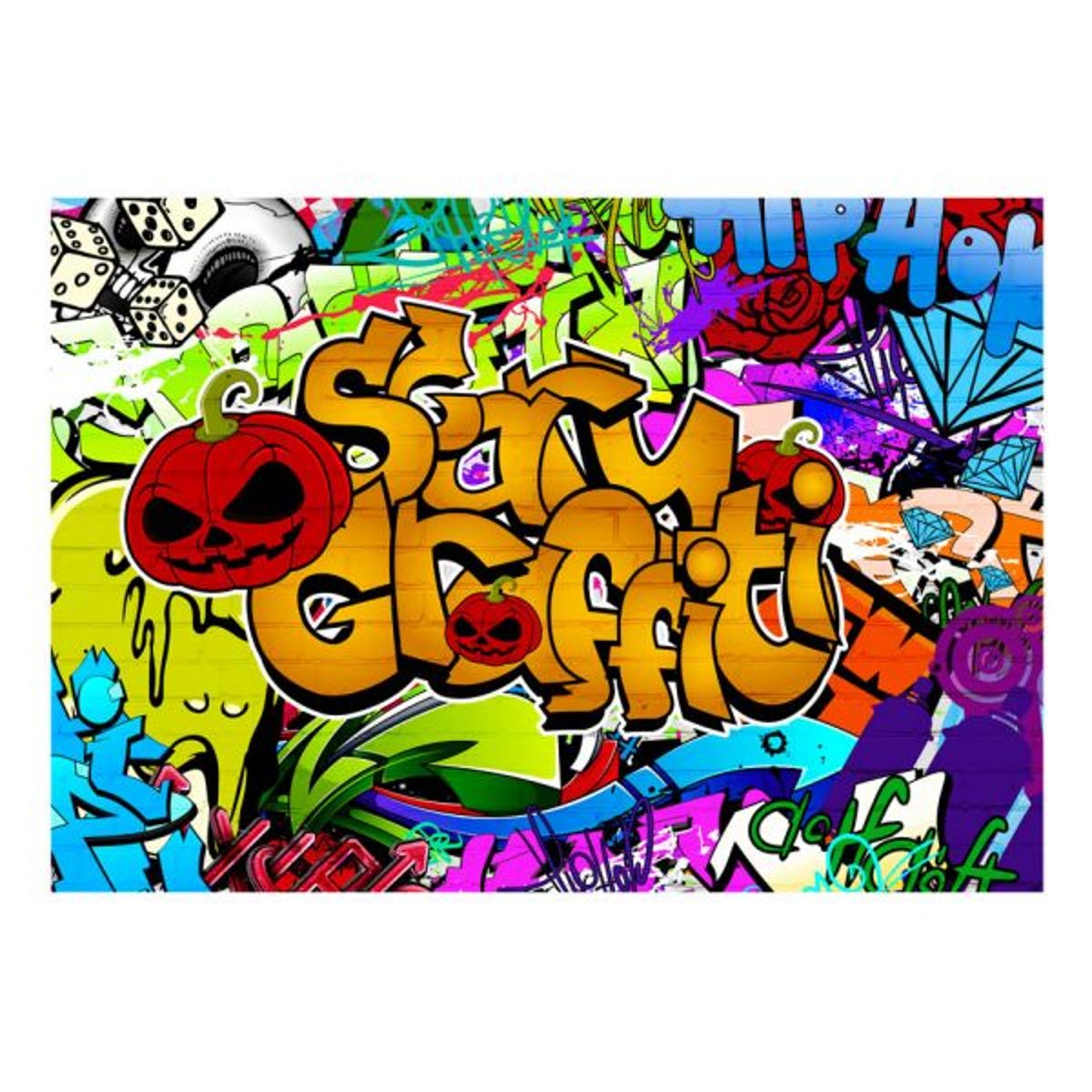 Papier peint intissé panoramique Street art Scary graffiti multicouleur, EDEN