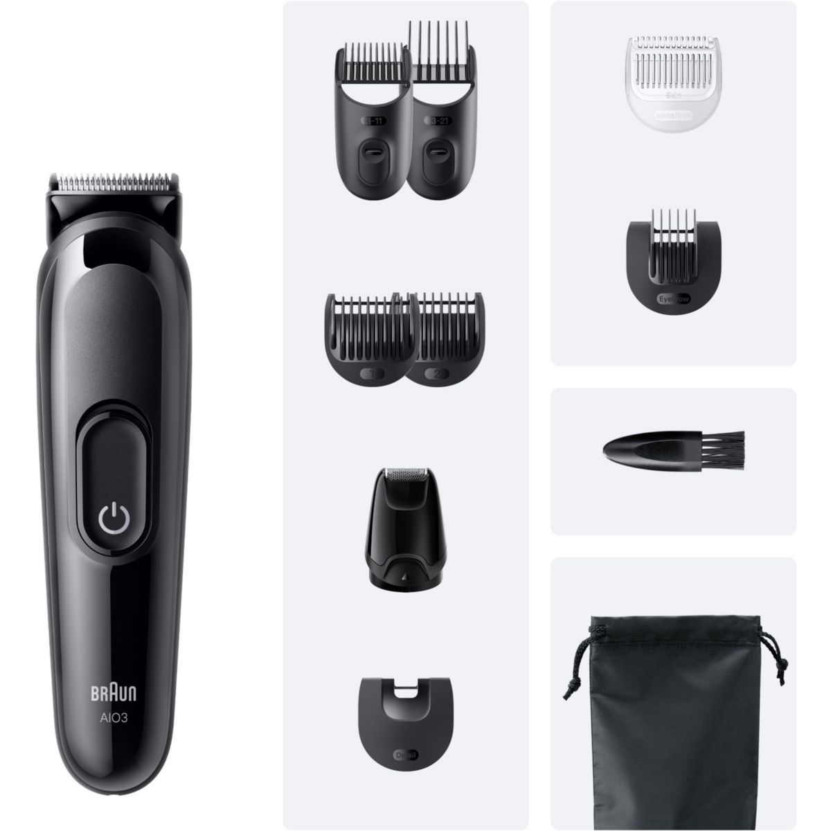Tondeuse multi usages AIO 3560, 14 hauteurs de coupe, précision 0,5 mm, autonomie 50 mn couleur unique, BRAUN