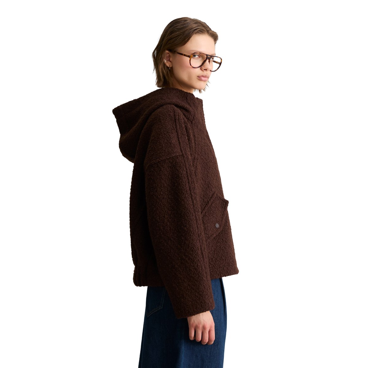 Veste à capuche bouclée, coupe regular en mélange de laine de grande qualité marron, MARC O’POLO DENIM