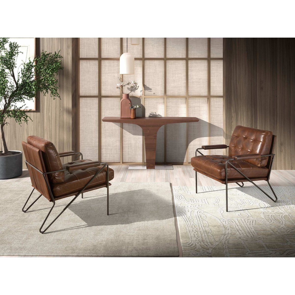 Fauteuil en cuir brun |acier foncé, ANGEL CERDA