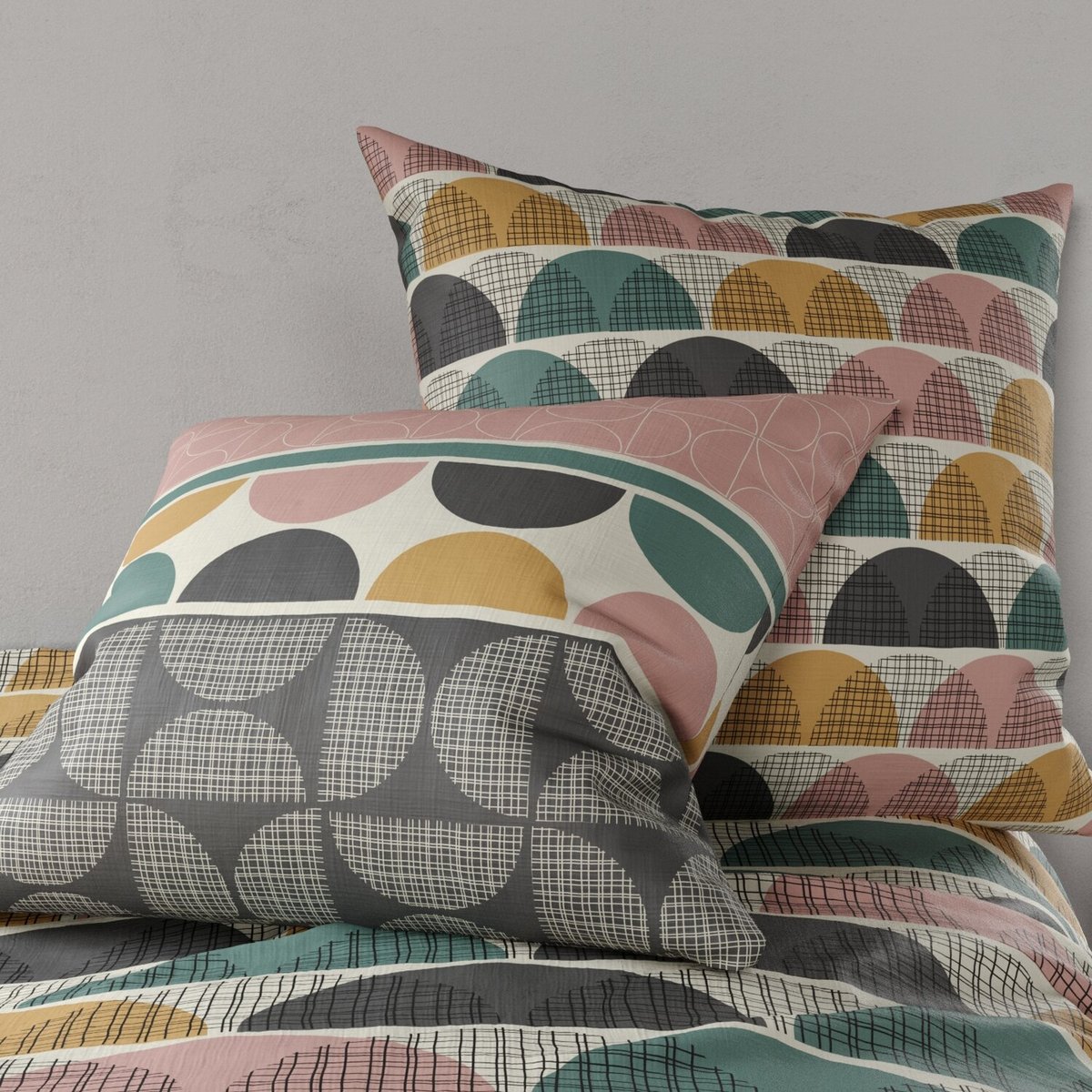 Parure housse de couette imprimée avec taie(s) coton, Thanos rose, ATELIER DU COTON