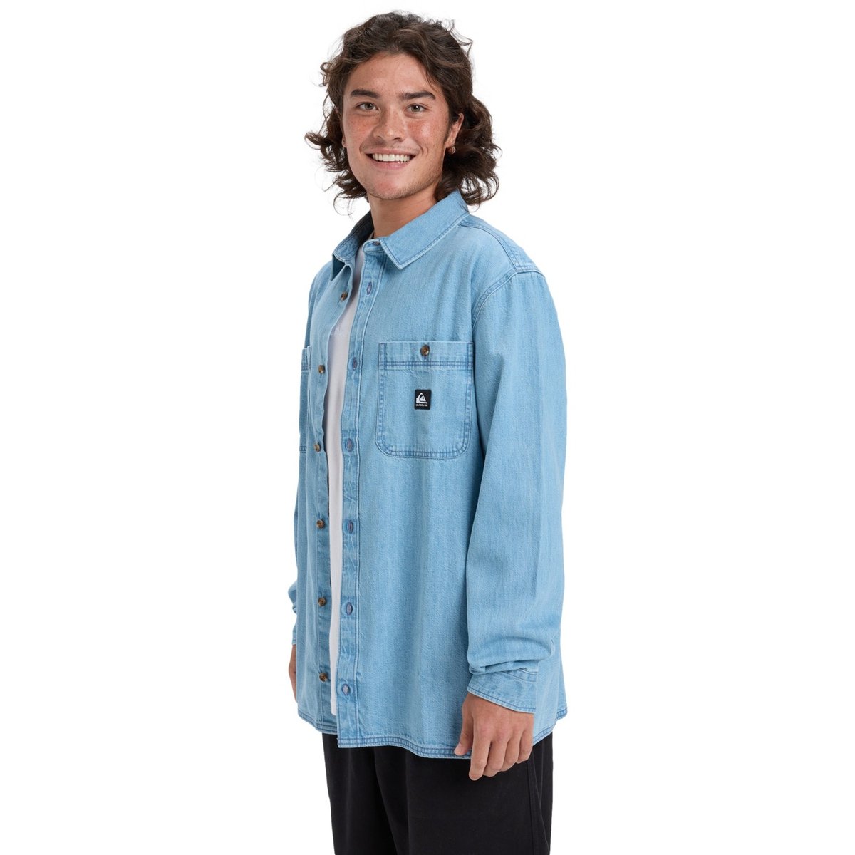 Chemise manches longues en denim BOZEMAN DENIM bleu flint stone, QUIKSILVER