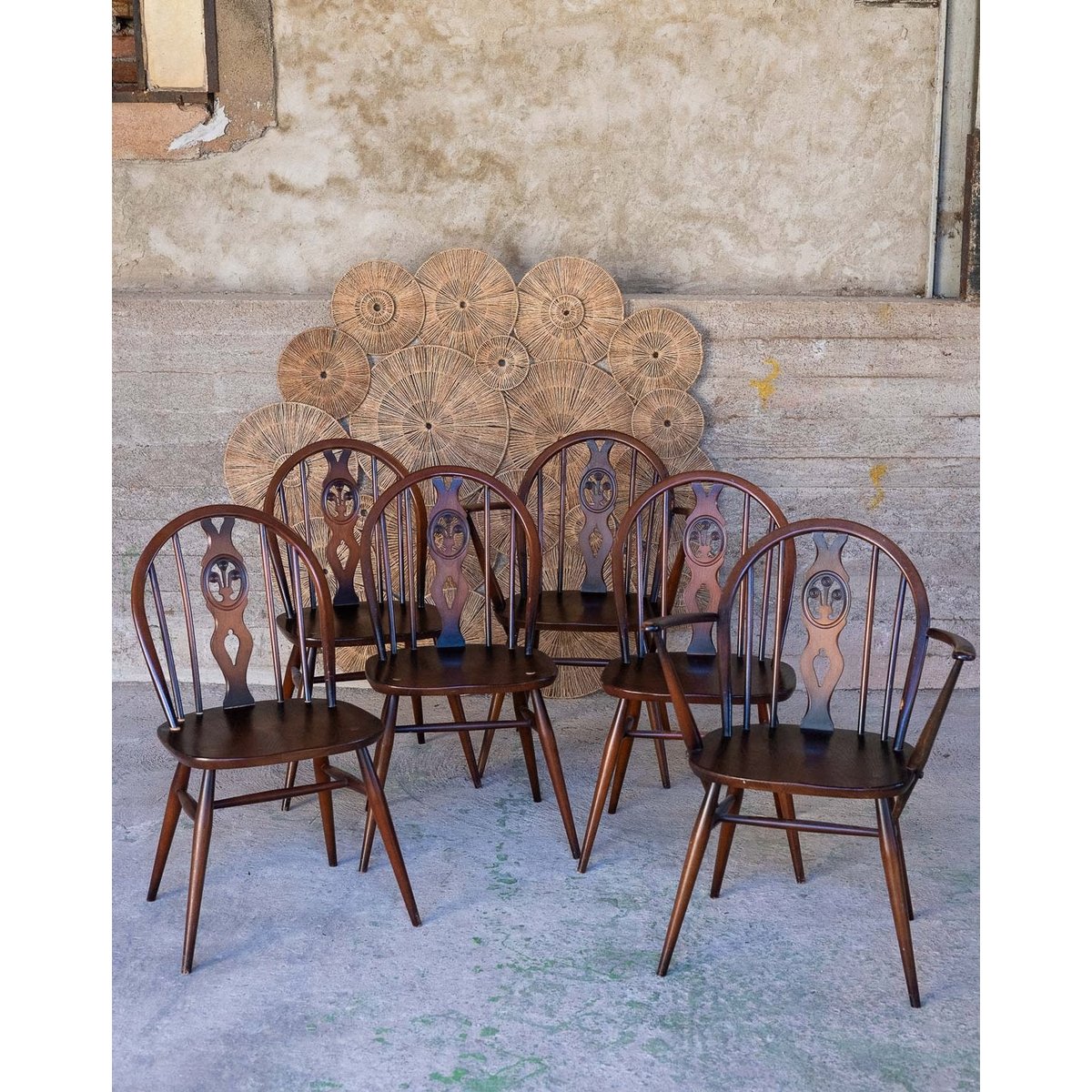Lot de 6 chaises et fauteuils Ercol Claude N°1572 - Bon état bois foncé, DEBONGOUT