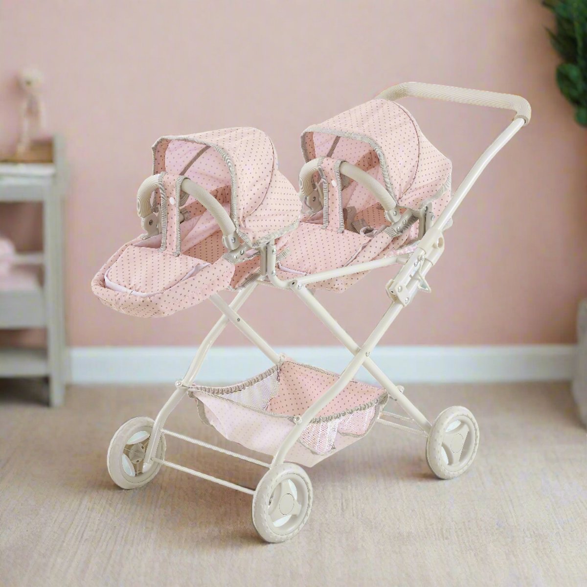 Poussette double poupée 2-en-1, Rose rose, TEAMSON KIDS