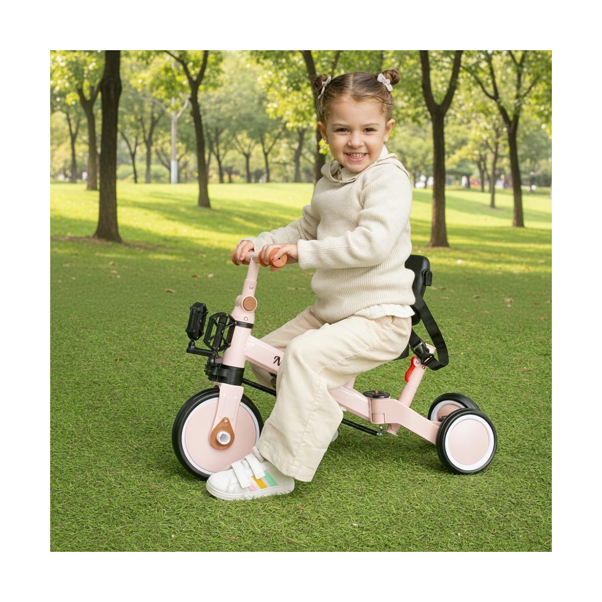 Tricycle évolutif multifonction - rose - canne parentale multicolore, INTERBABY