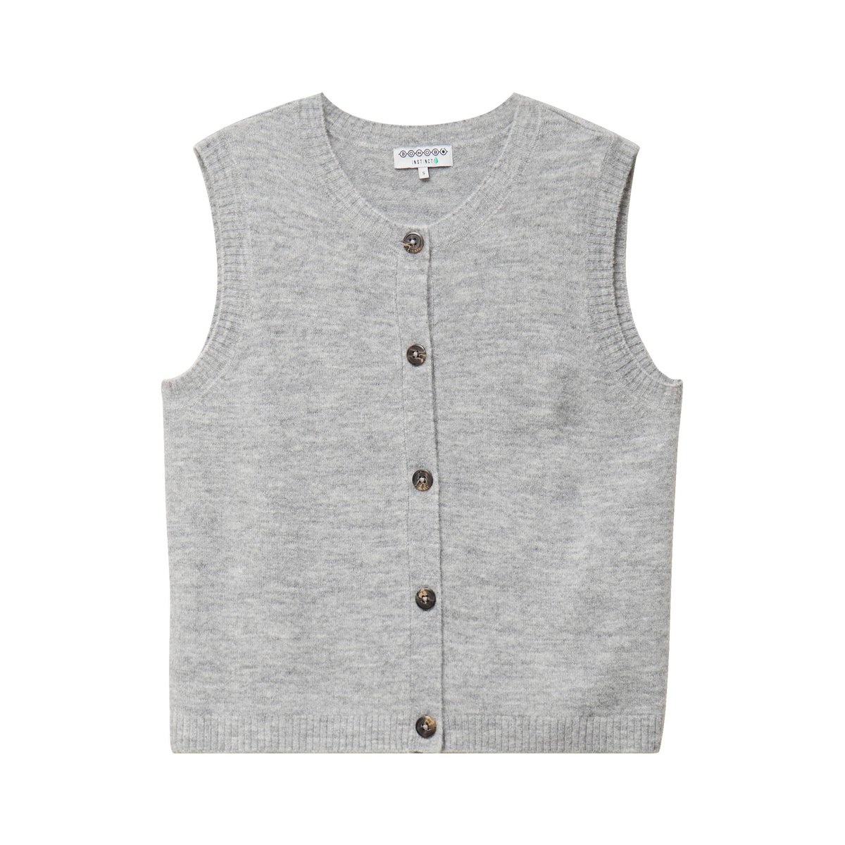 Pull droit court sans manches col rond gris, BONOBO