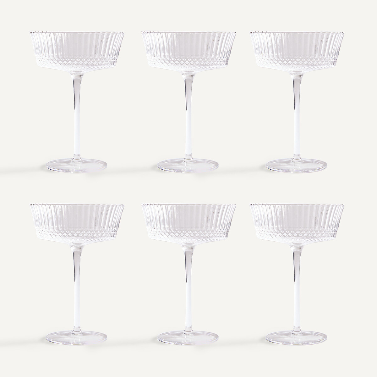 Lot de 6 coupes à champagne, en verre ciselé, ALUR transparent, AM.PM