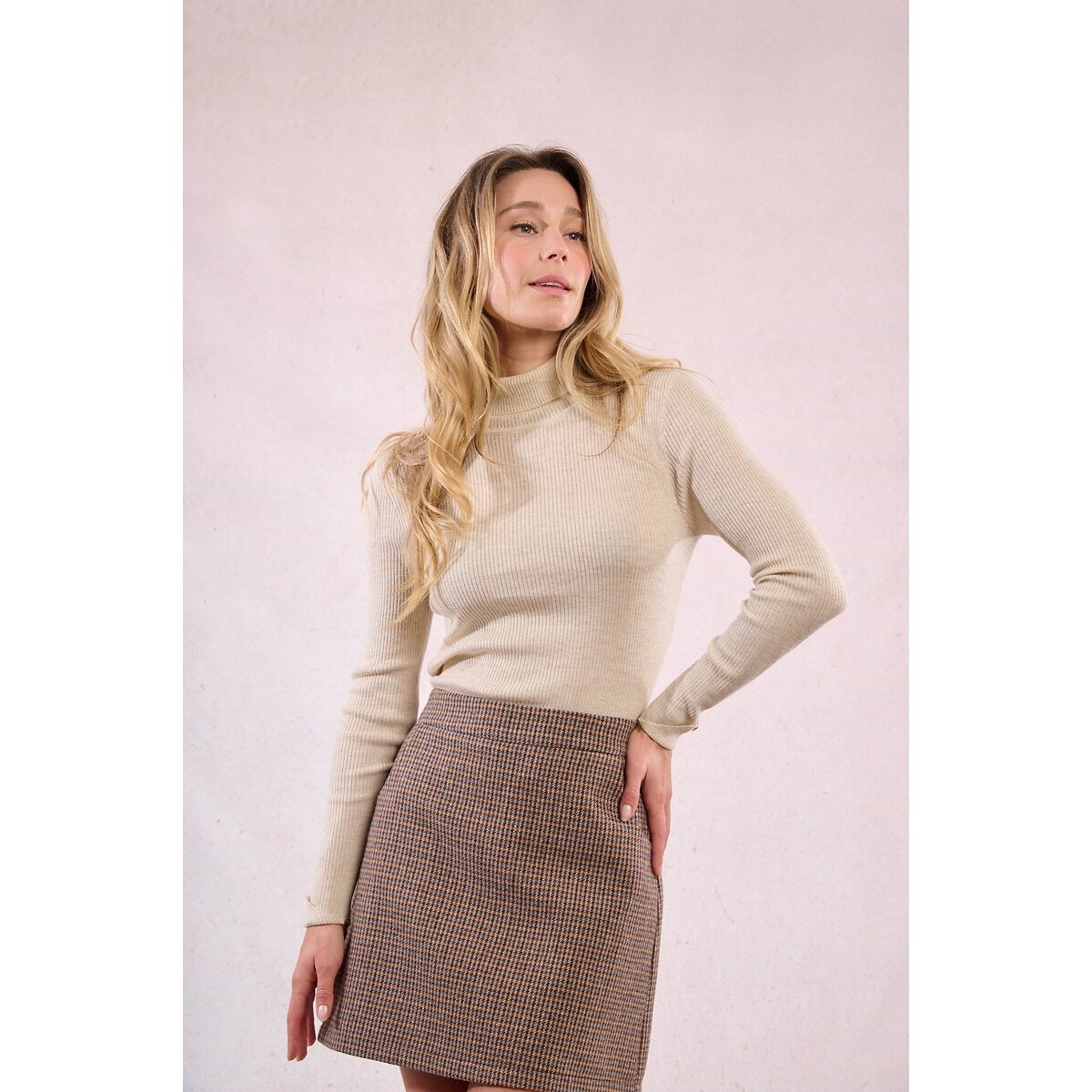 Houndstooth Mini Skirt brown, MOLLY BRACKEN