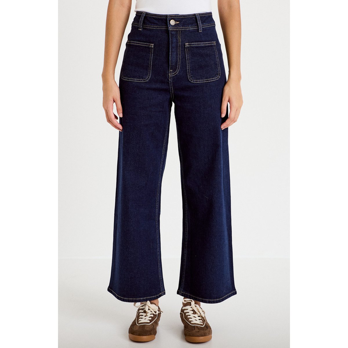 Jean wide leg cropped taille haute denim brut, CACHE CACHE