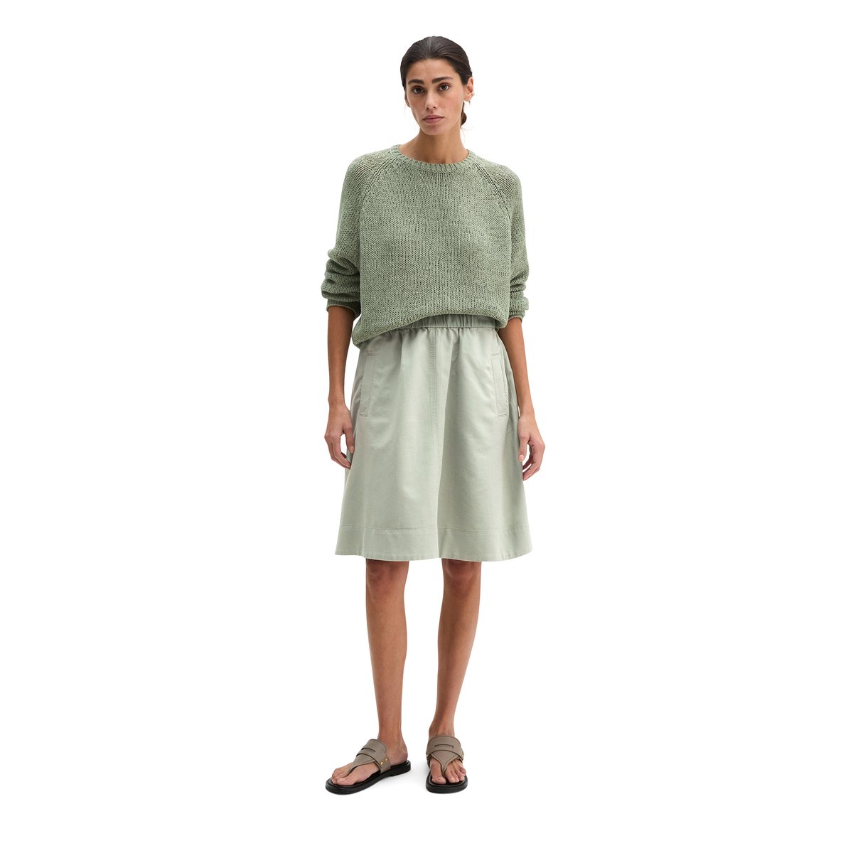 Jupe évasée en mélange de coton organique, de lyocell et de lin vert clair, MARC O'POLO