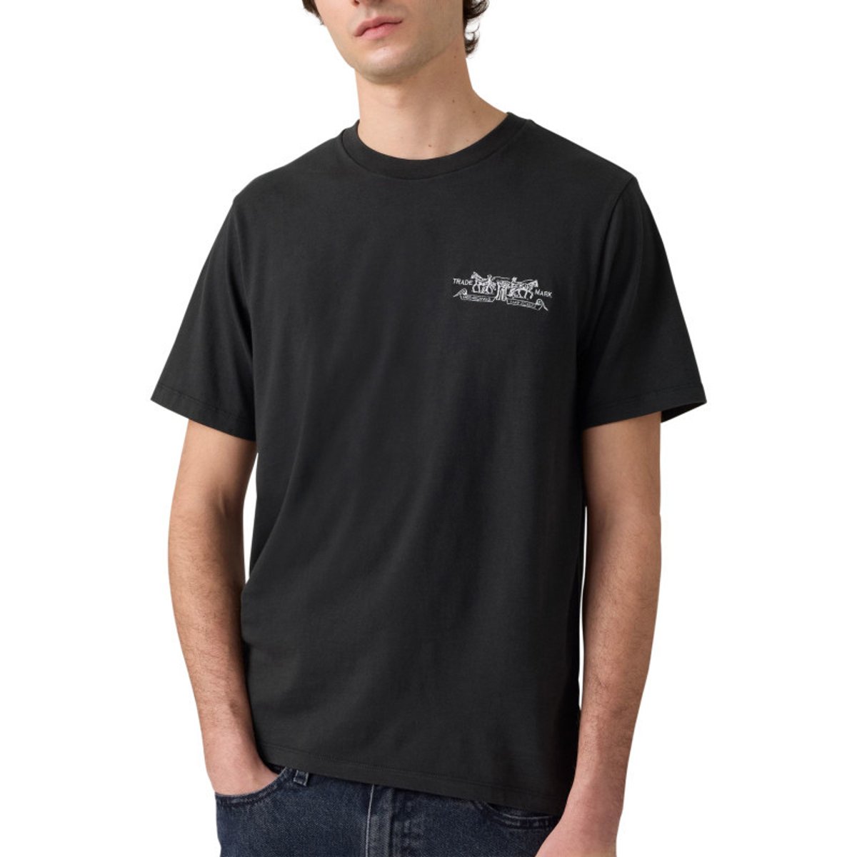 T-shirt en coton noir imprimé avec une coupe droite et un col rond noir, LEVI'S