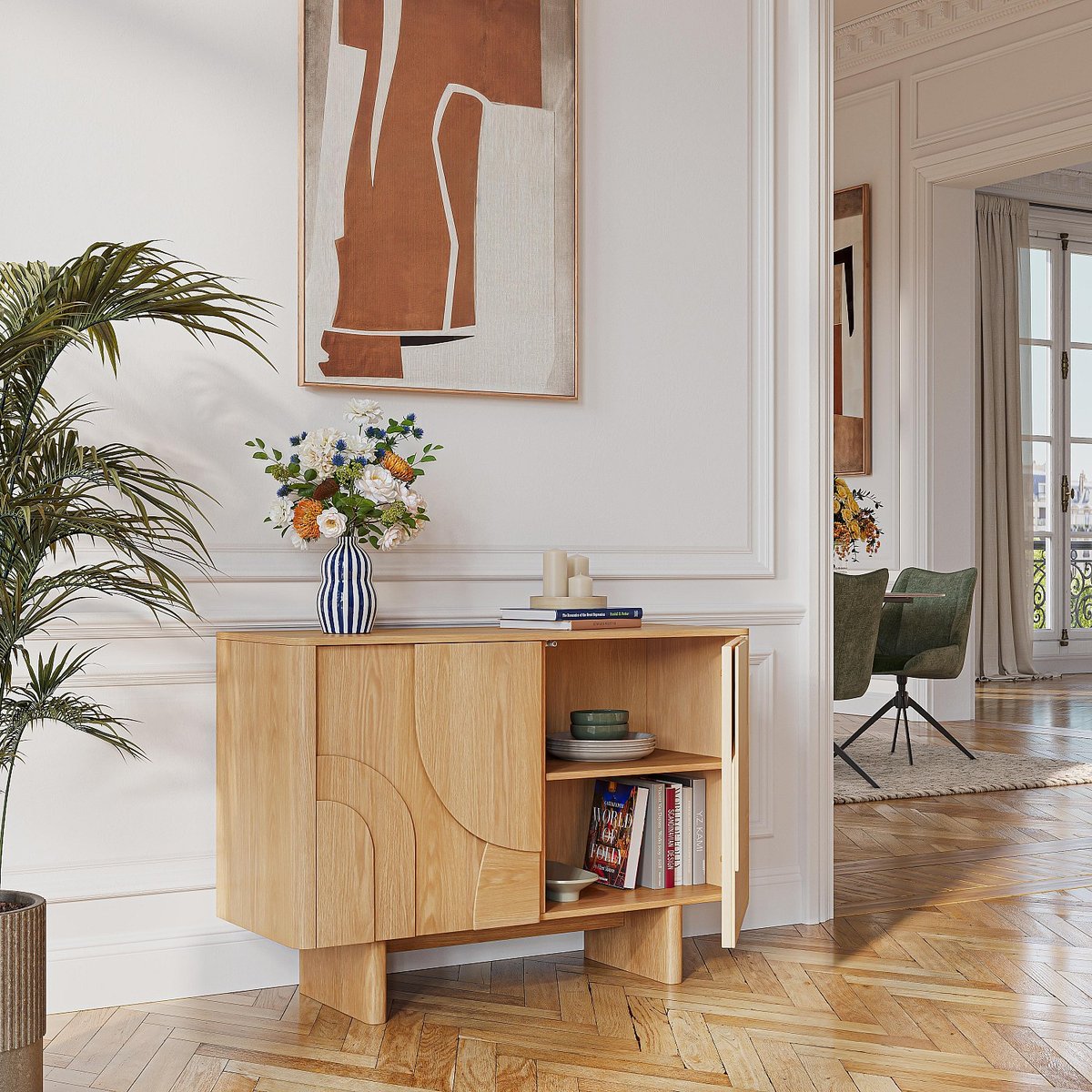 Buffet bas 2 portes en chêne MILORD naturel clair, HABITAT