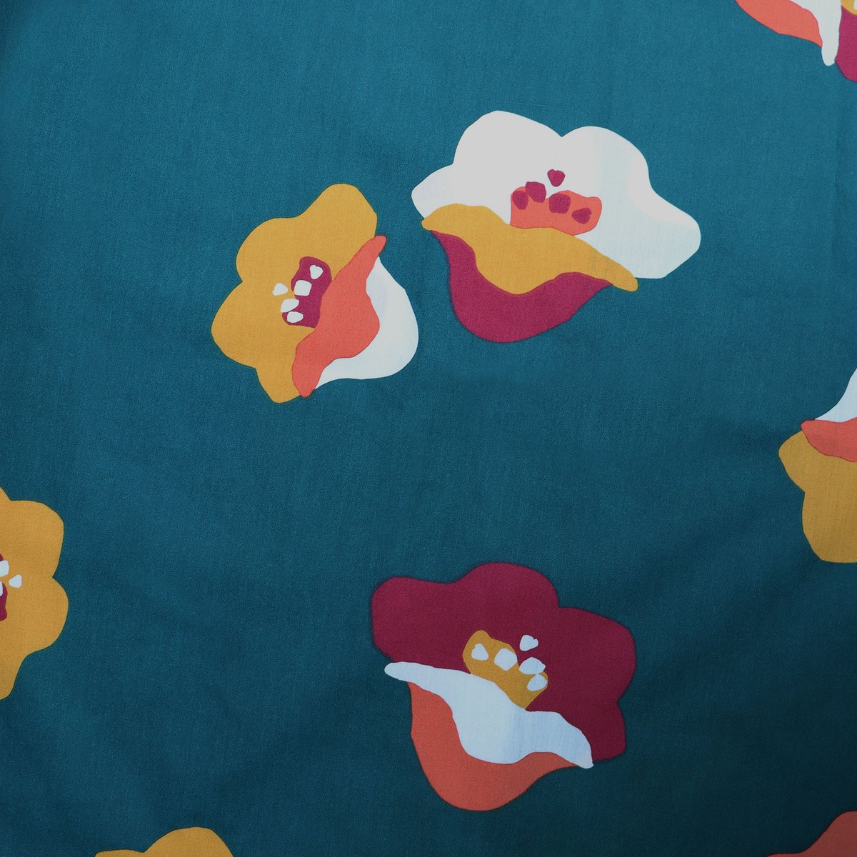 Set de 2 taies d'oreiller imprimées en percale de coton BIO, NARCISSE bleu paon, MATT ET ROSE