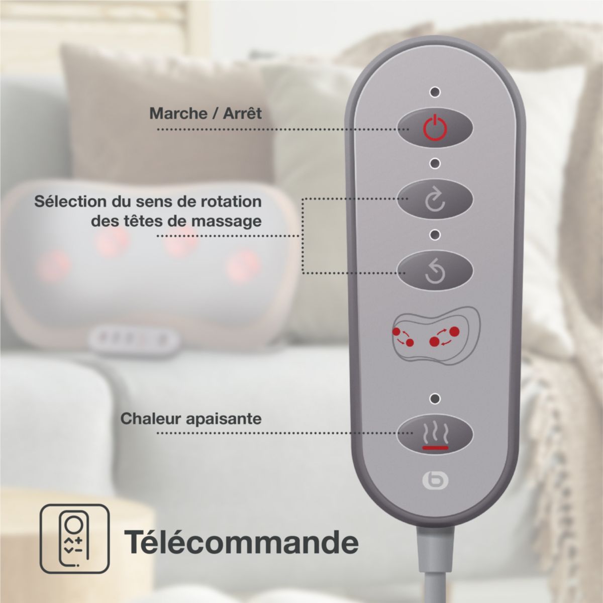 Coussin massant chauffant rechargeable eden gris, ESSENTIEL B