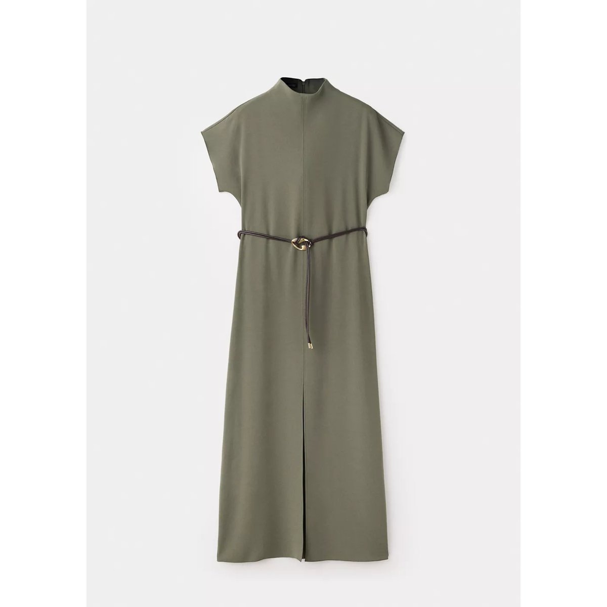 Veste à col montant avec ceinture marron, MANGO