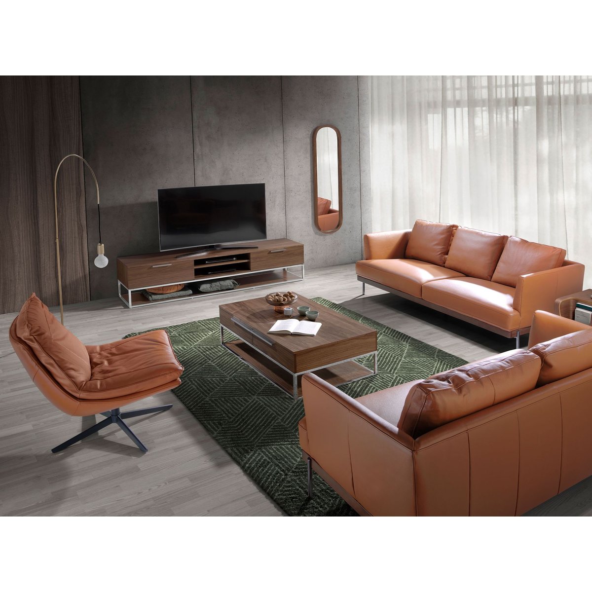 Fauteuil pivotant en cuir marron marron | noyer, ANGEL CERDA
