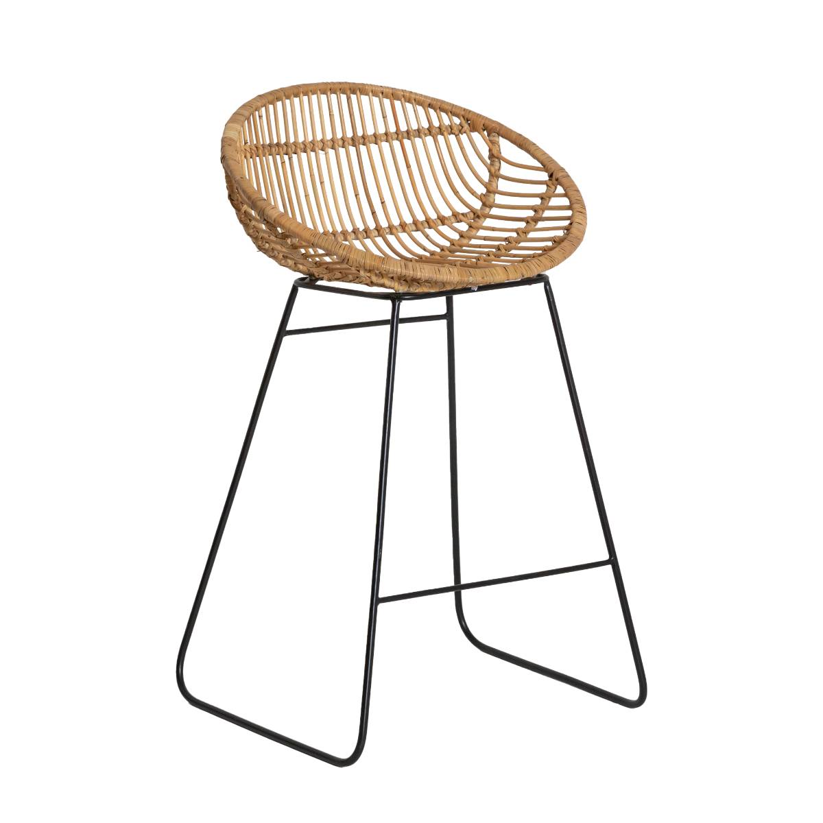 Tabouret de bar en rotin et métal CALVI bois clair, MADE IN MEUBLES