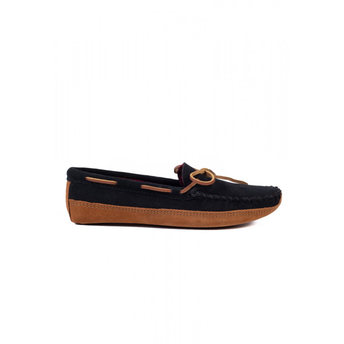 Moccassins en cuir suede 2 BOTTOM FLEECE noir, MINNETONKA