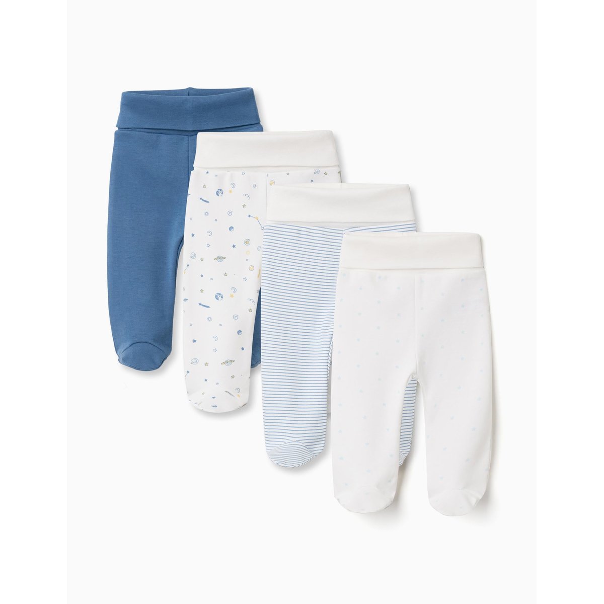 4 pantalons avec pieds en coton unis/imprimés multicolore, ZIPPY
