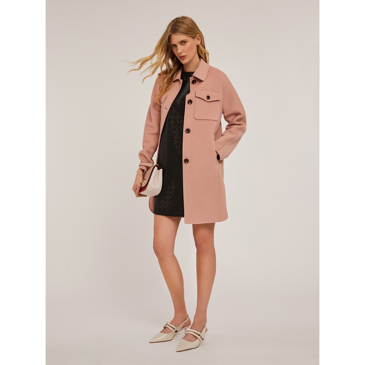 Manteau kimono en laine rose, MOTIVI