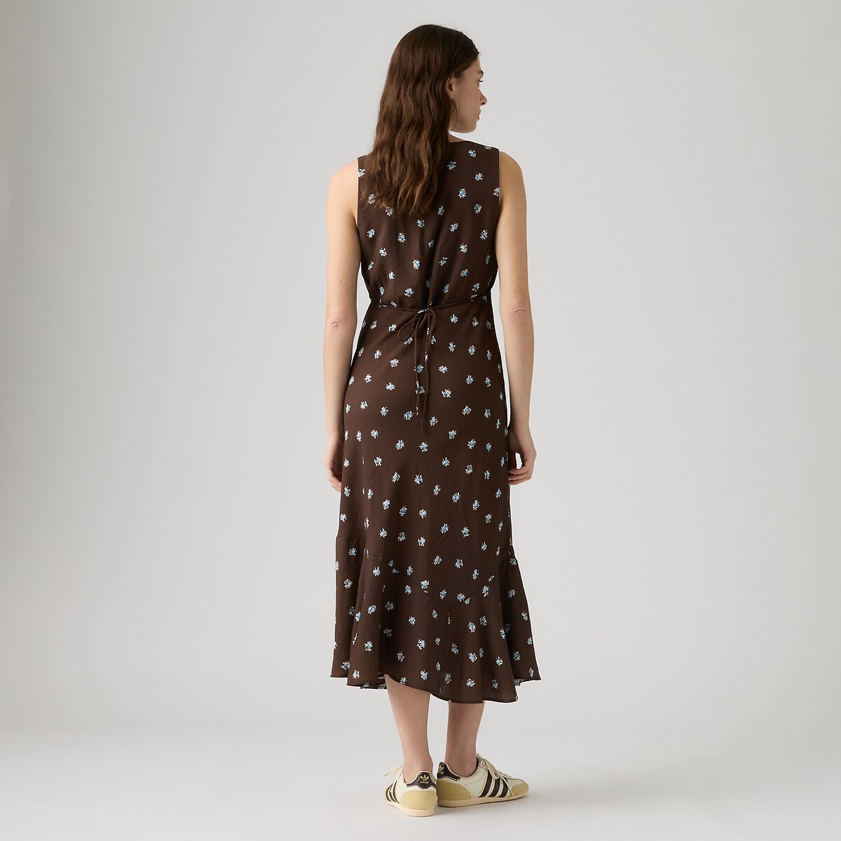 Vestido midi sem mangas, com decote em V e padrão floral estampado castanho, LEVI'S