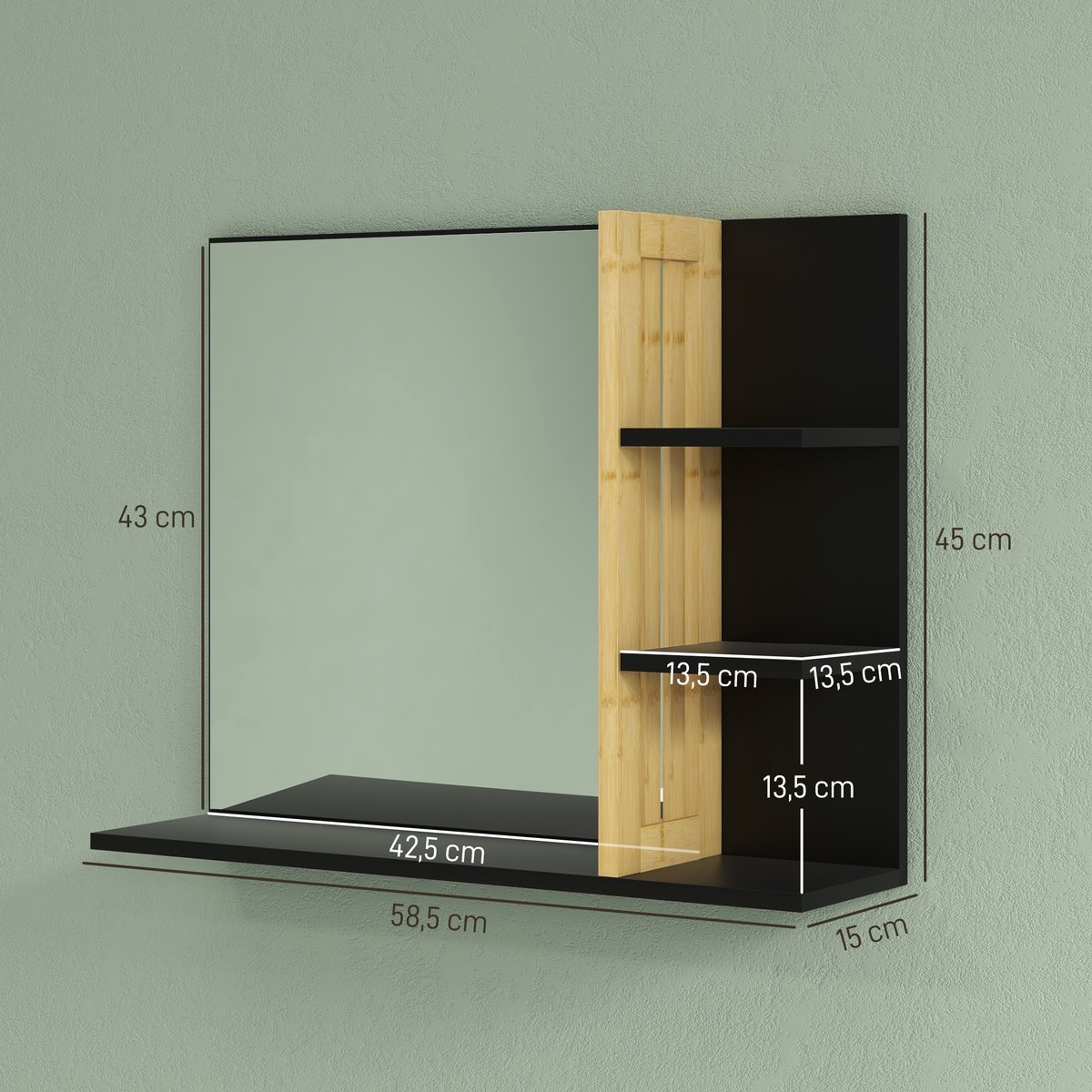 Miroir de salle de bains Bois Noir noir, HOMCOM
