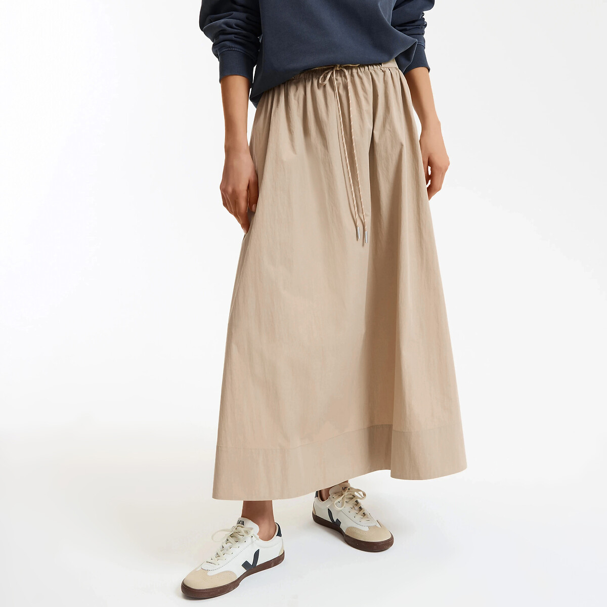 Jupe longue évasée à taille élastiquée beige, LA REDOUTE COLLECTIONS