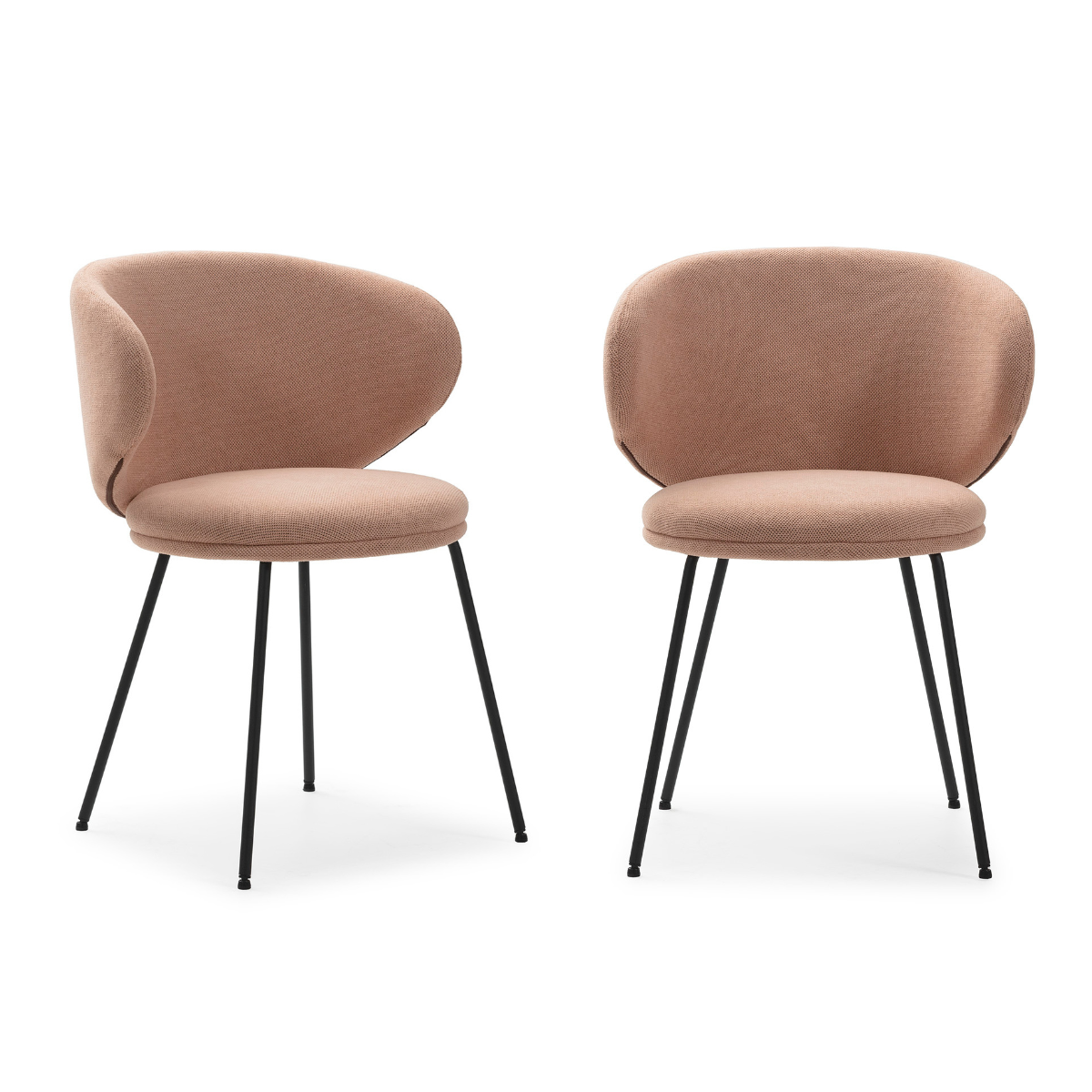 Lot de 2 chaises en tissu avec pieds en métal noir L60 cm - RUSH rose clair, CALICOSY