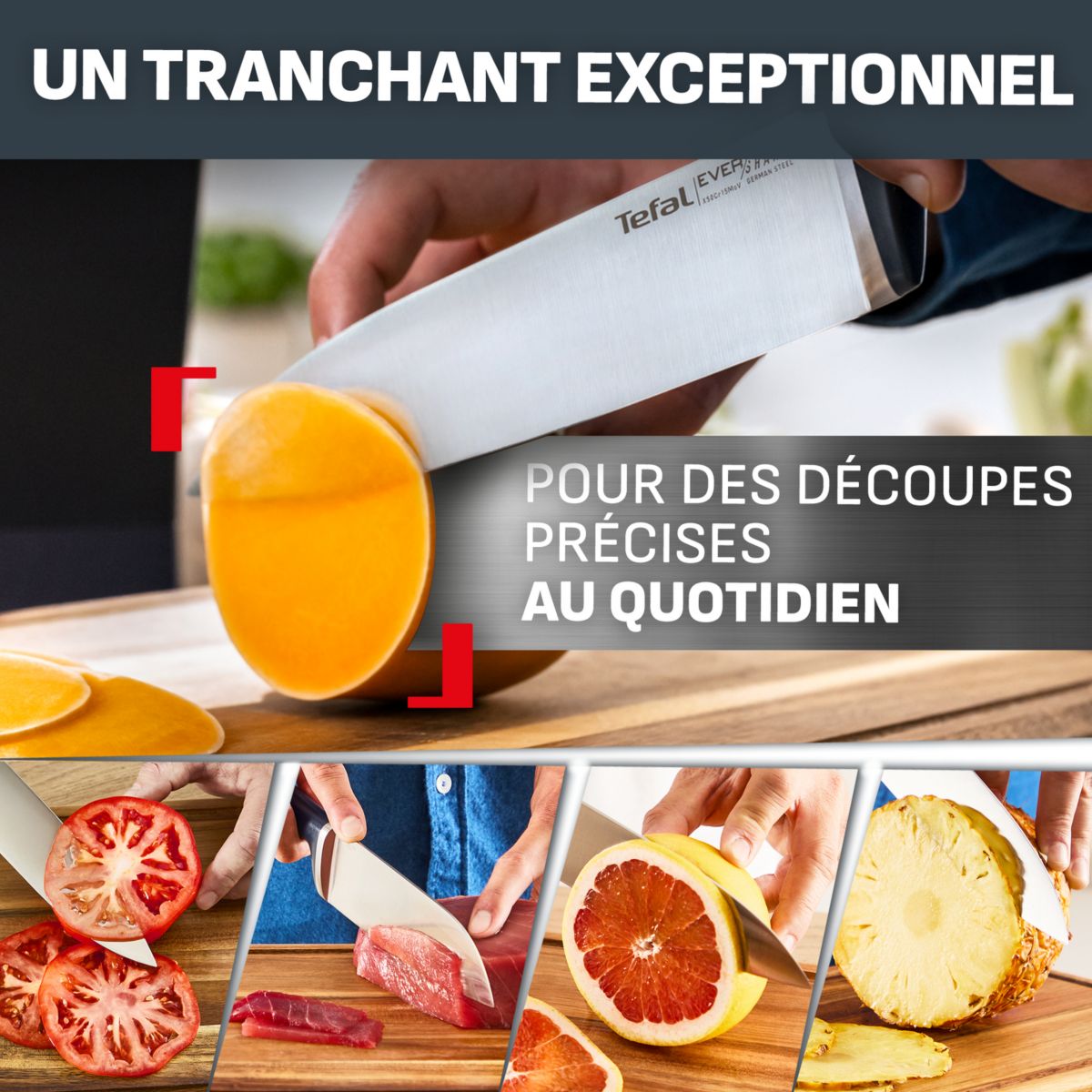 Bloc couteaux EverSharp Pro 16.5cm avec aiguiseur couleur unique, TEFAL