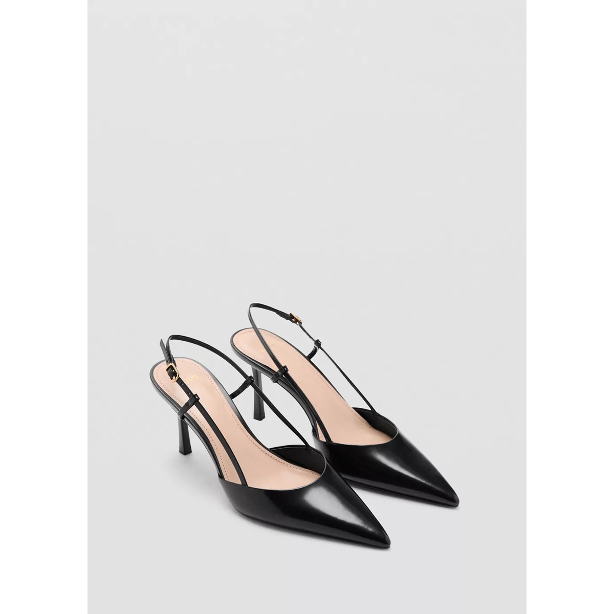 Chaussures talon cuir pointues noir, MANGO