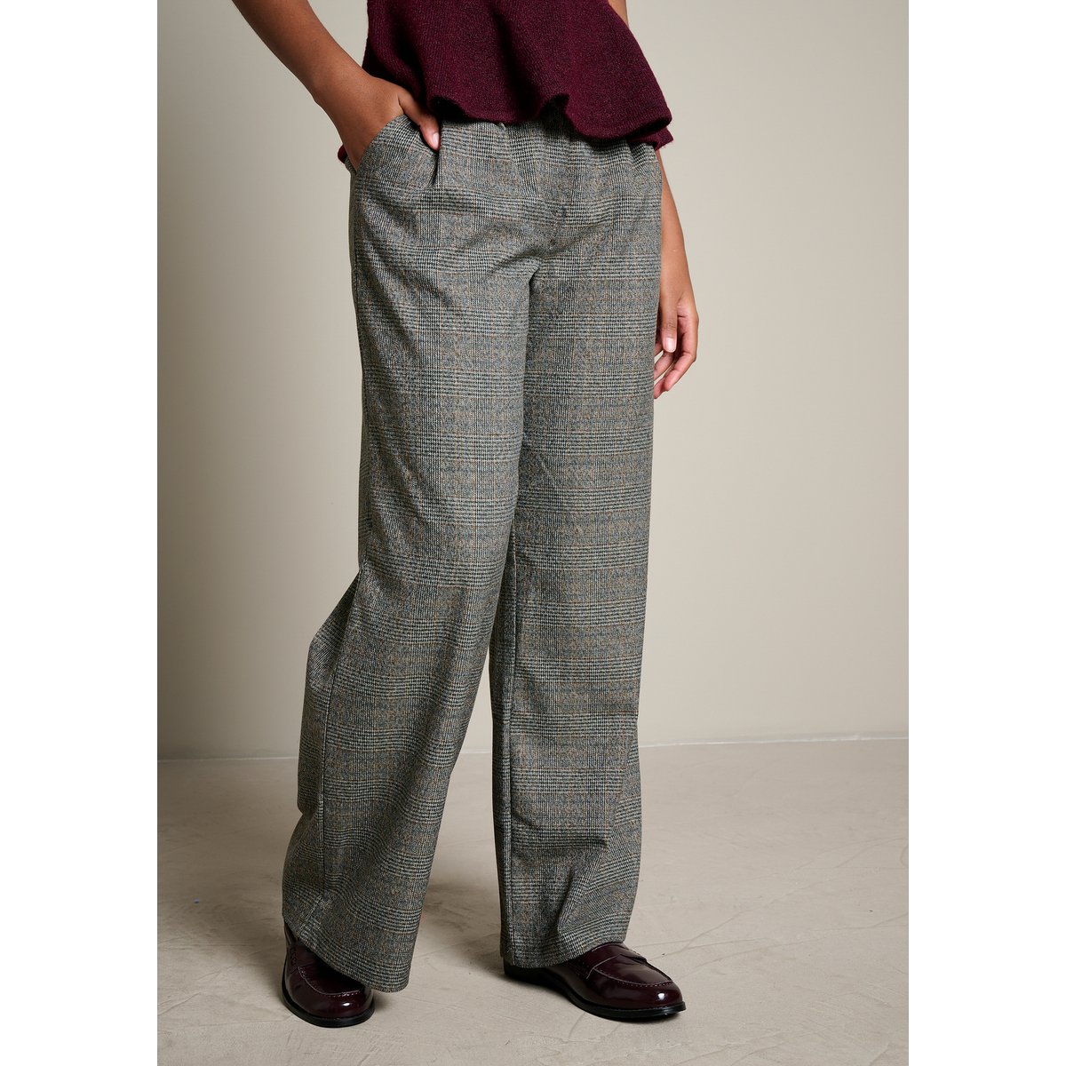 Pantalon large à carreaux gris fonce, LOLALIZA