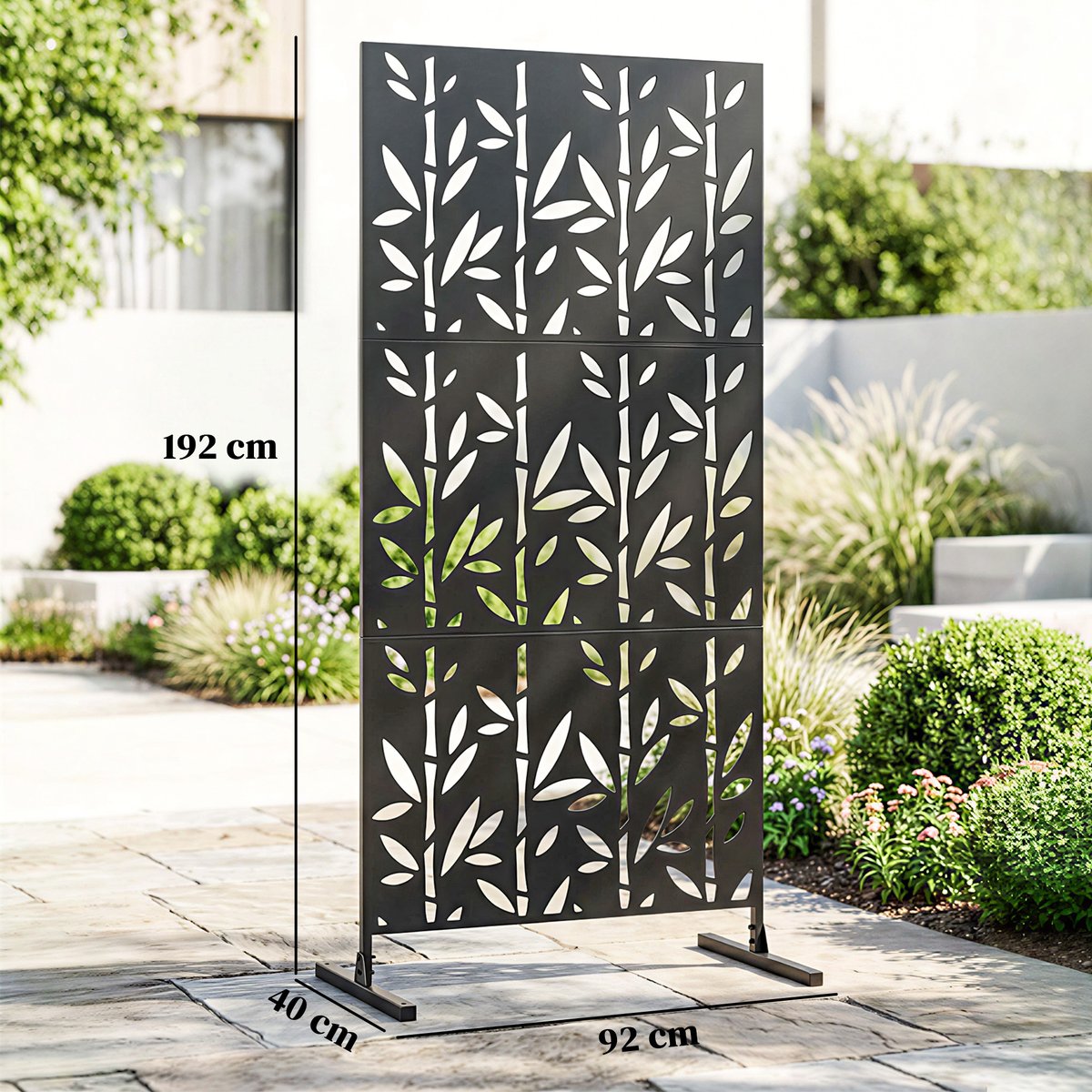 Panneau décoratif extérieur métal - brise vue motif bambou - noir noir, OUTSUNNY