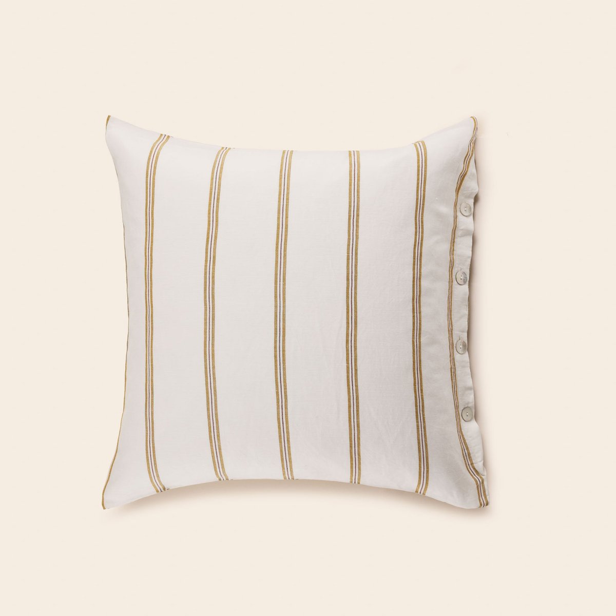 Lot De 2 Taies D'Oreiller en Jacquard rayé UGOLIN blanc rayé moutarde, MADURA
