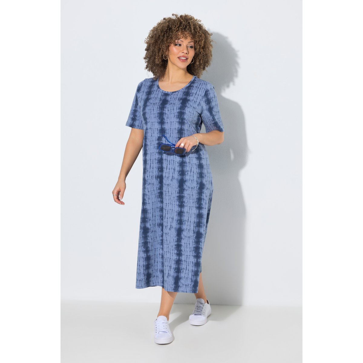 Robe midi avec rayures esprit batik bleu encre, ULLA POPKEN