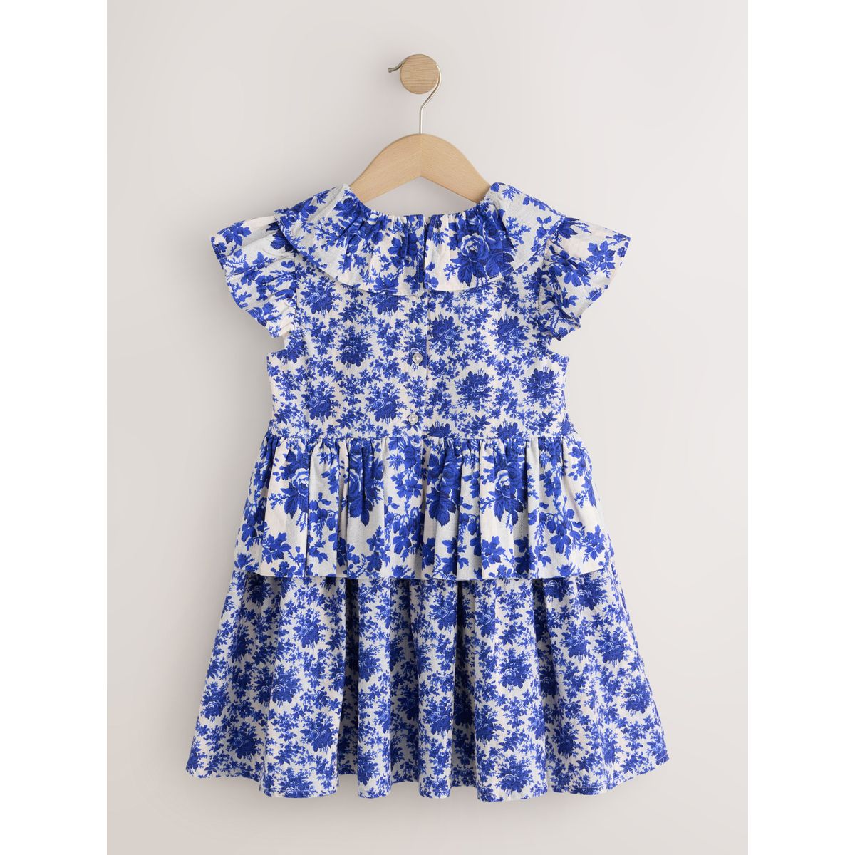 Robe à col volanté bleu motif fleurs, NEXT
