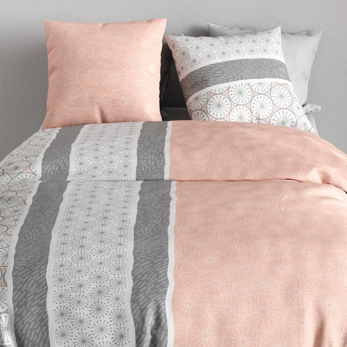 Housse de couette 100% coton 57 fils + 2 taies d’oreiller rose, DECORATIE
