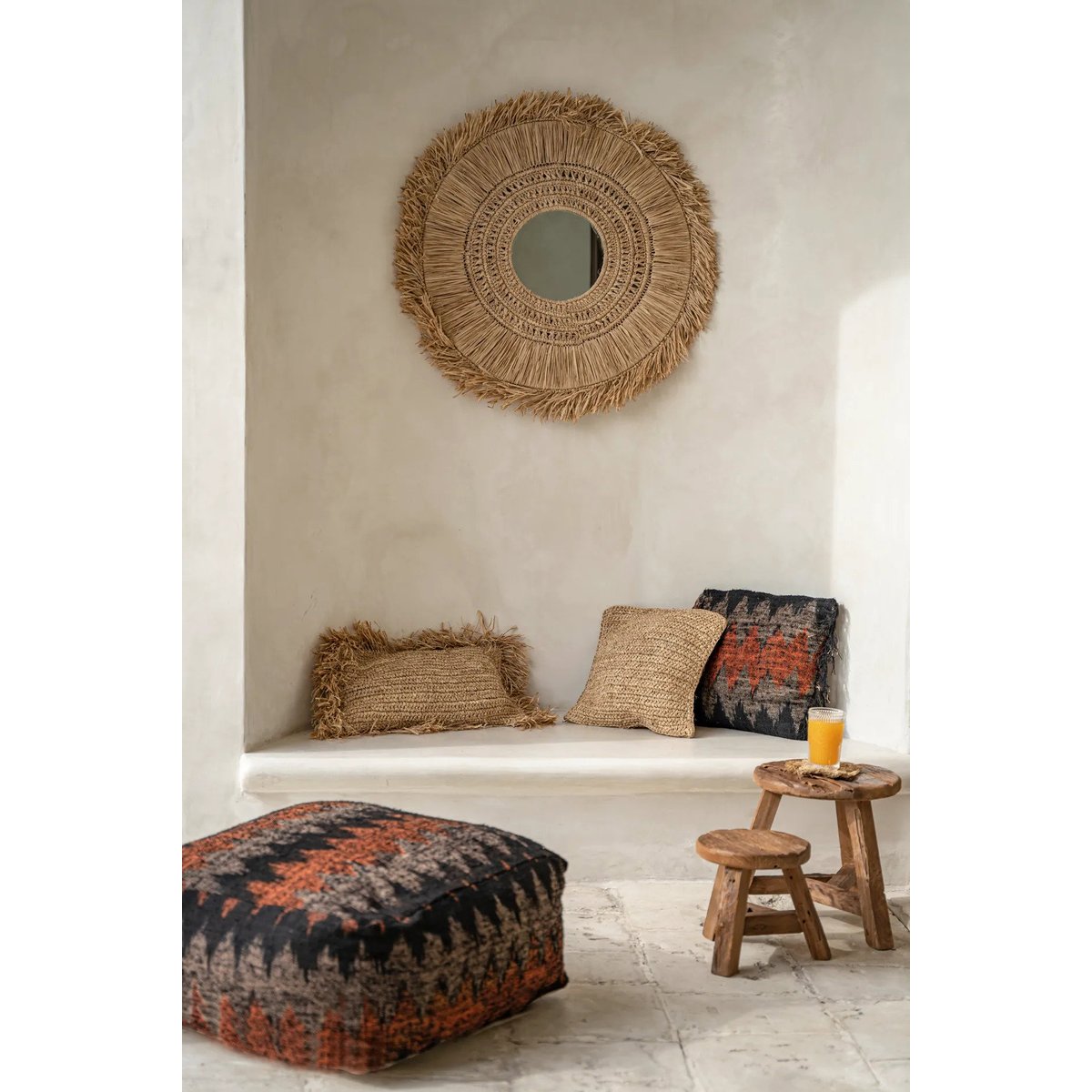 Housse de coussin en raphia FLORES beige, BAZAR BIZAR
