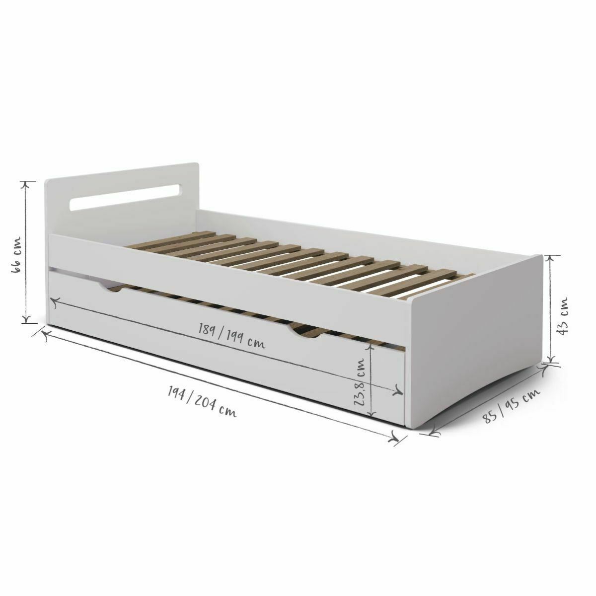 Pack lit gigogne avec matelas Bois massif LEO blanc et bois, AKITEN RETAIL