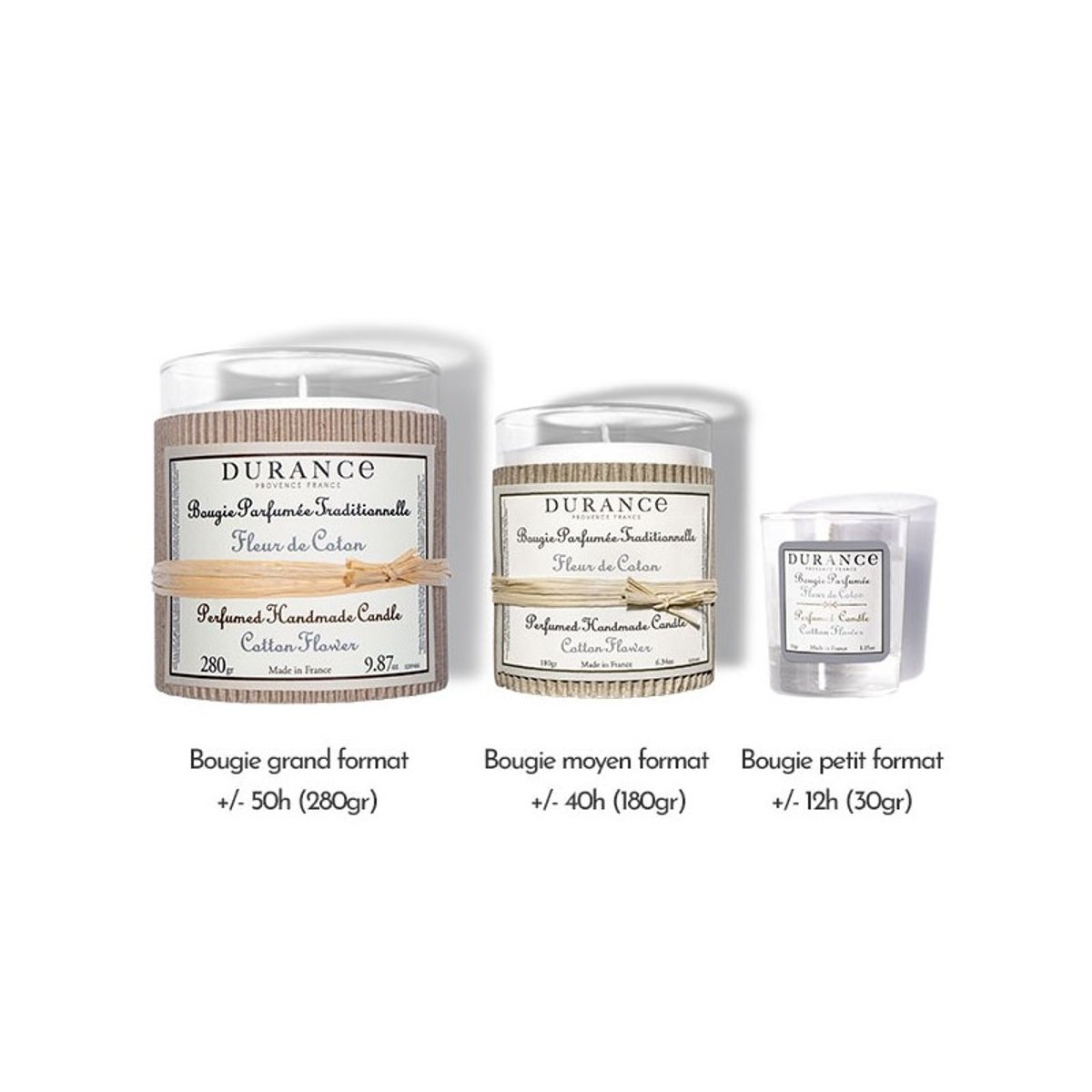 Grande bougie parfumée CAMÉLIA BLANC couleur unique, DURANCE