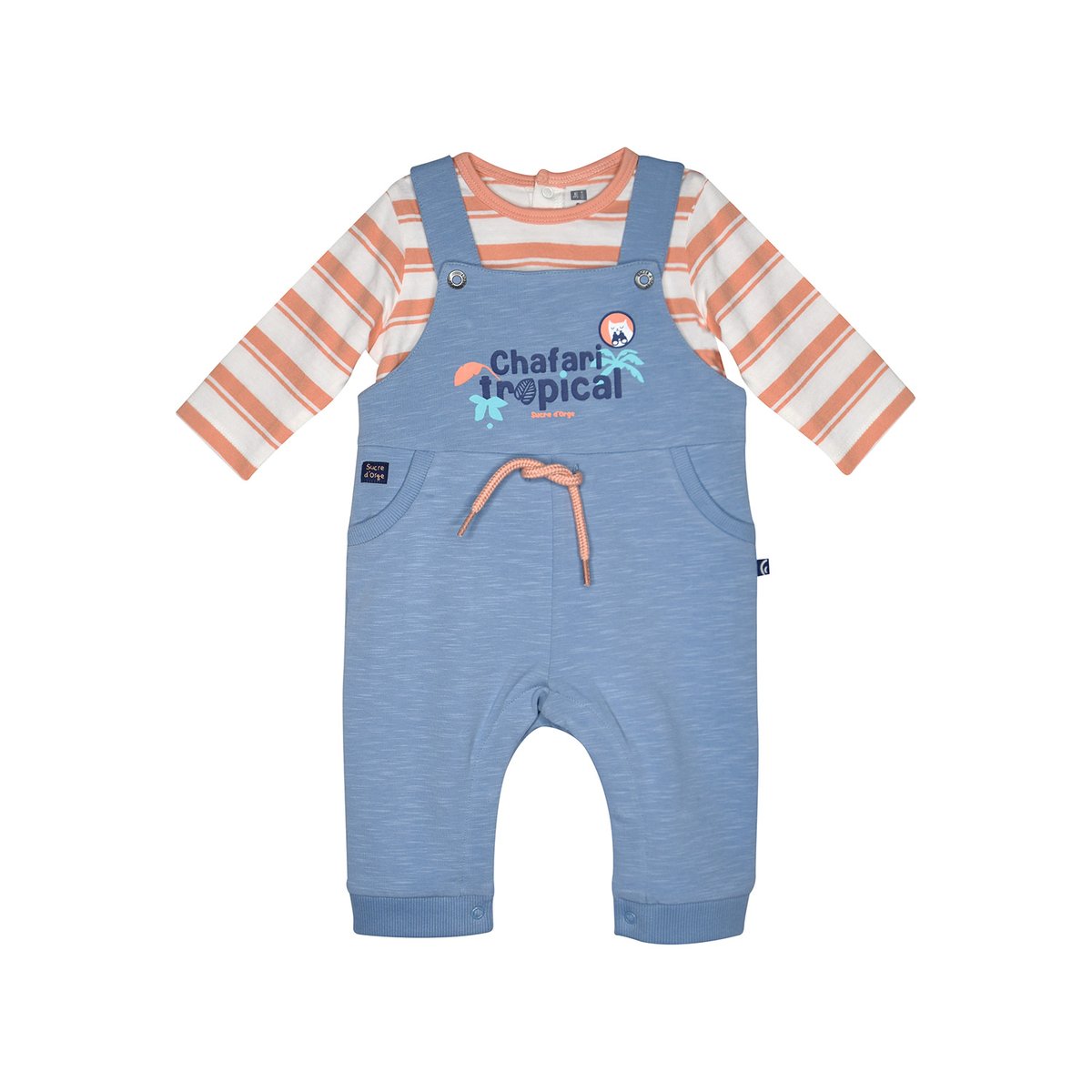 Tshirt salopette luigi maille long bebe bleu, SUCRE D'ORGE
