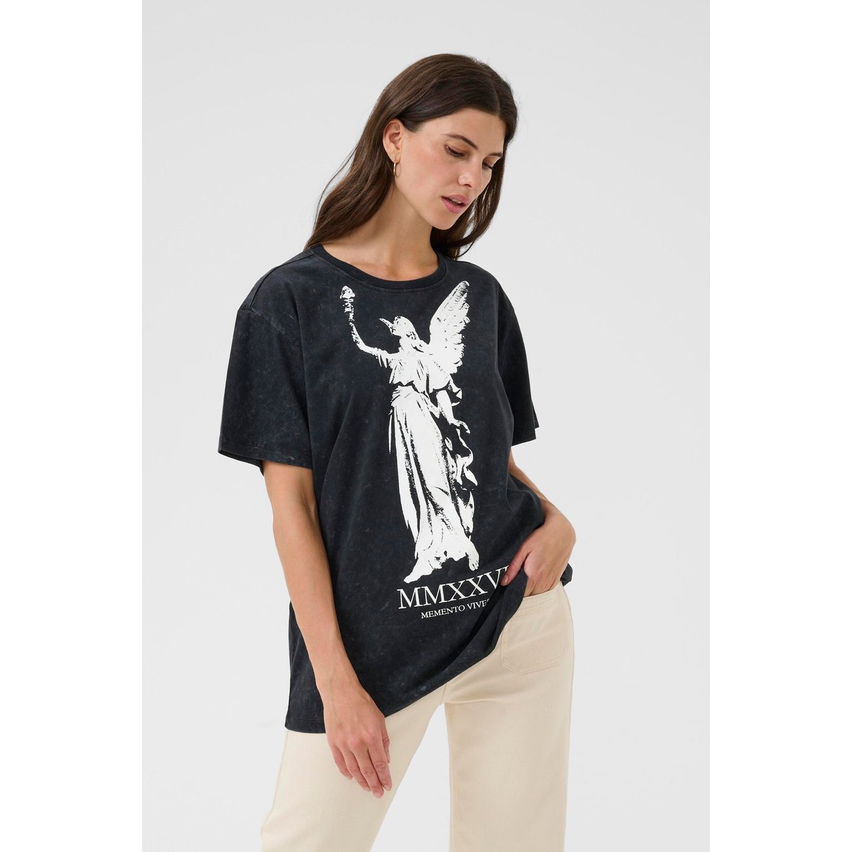 T-shirt à manches courtes noir black wash statue, CREAM