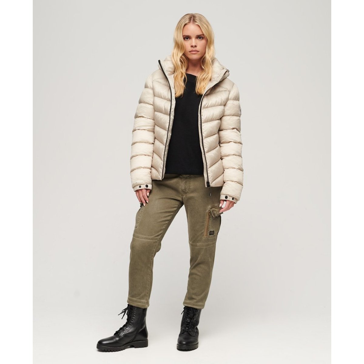 Doudoune à capuche Fuji beige pélican, SUPERDRY
