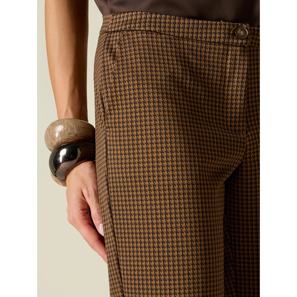 Pantalon pied-de-poule marron, OLTRE