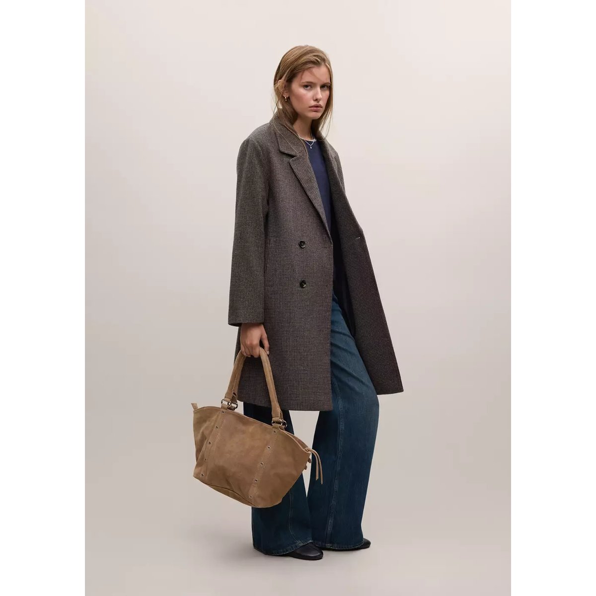 Manteau en laine à double boutonnage marron moyen, MANGO TEEN